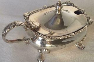 A Fine Solid Sterling Silver Mustard Pot With Glass Liner Sheffield 1955.