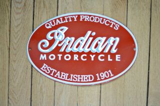 Vintage Porcelain Indian Motorcycle Quality Products Sign 11 3/4 " X 7 3/4 "