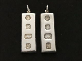 Two Vintage Sterling Silver Ingot Pendants,  Made By Carrs Of Sheffield In 1978