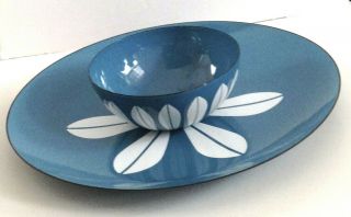 Vintage Catherine Holm Of Norway Blue White Enameled Metal Plate & Bowl