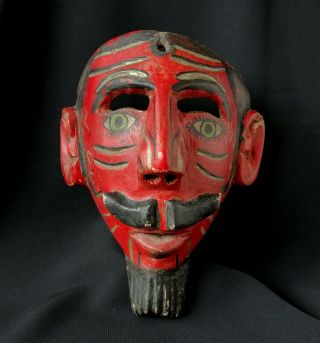 Vintage Rare Red Moor Mask.  Mexican Dance Mask.  Mexican Folk Art.