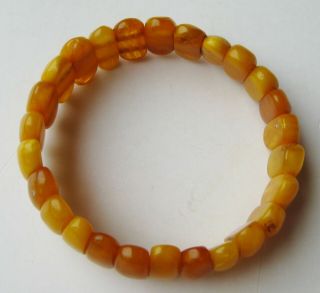 Vtg Art Deco Baltic Butterscoth Egg Yolk Amber Beaded Stretch Bracelet 14g 3