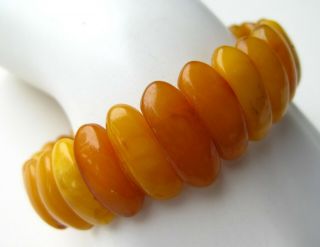 Vtg Art Deco Baltic Butterscoth Egg Yolk Amber Beaded Stretch Bracelet 14g 7