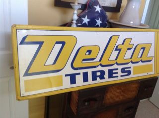 Vintage Delta Tires Large Soda Pop Gas Station 60x15 In.  Very Metal Sign