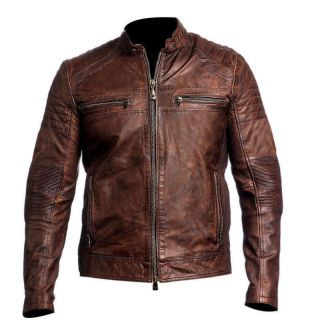 Vintage Cafe Racer 1 Mens Black Or Brown Retro Classic Biker Real Leather Jacket