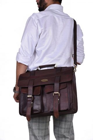 Vintage Men Leather Satchel Shoulder Laptop Bag Messenger Briefcase 2