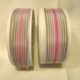 2 Partial Bolts Vintage French Wired Ombre /stripe Ribbon - Pink & Green - 2 Sizes