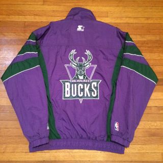 Vtg Rare Nba Milwaukee Bucks Full Zip Starter Jacket.  Men 