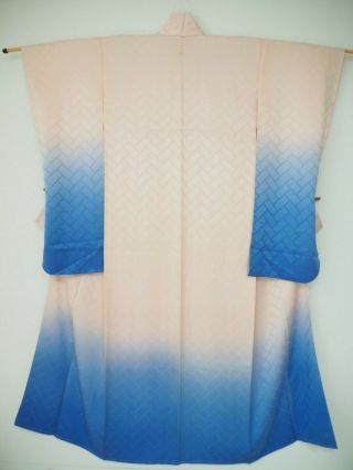 Vintage Japanese Silk Kimono Furisode,  Blue,  Pink K1403
