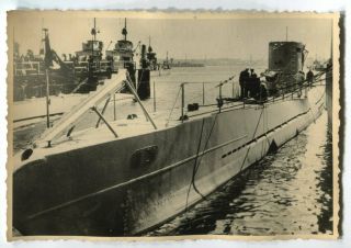 German Wwii Archive Photo: Kriegsmarine U - Boat At Berth In Harbour