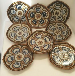 8 Ken Edwards El Palomar Lotus Plates Mexican Folk Art Vintage