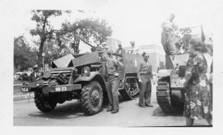 Org Wwii Photo: American Halftrack And Tank In Street