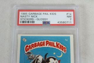 Vintage 1985 Series 1 Glossy Garbage Pail Kids Card PSA Graded 7 Nasty Nick 1a 2