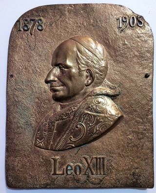 Bronze Galvano Relief Plaque Pope Leo Xiii - Large 12 X 9 Inches Antique Vintage
