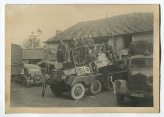 German Wwii Photo: Wehrmacht Soldiers With Armoured Car,  Agfa Brovira Paper