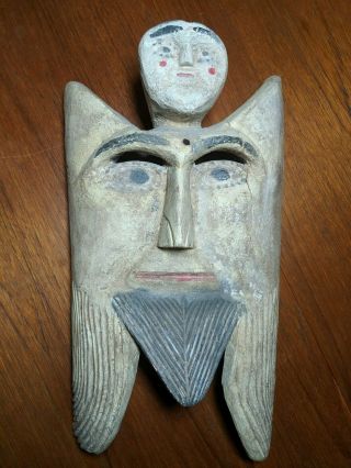 Vtg Mexican Hand Carved Wooden Mask Guerrero Large 21x12 " Tribal Devil Mask 1950