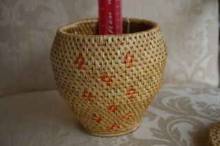 Vtg Authentic Native Handcrafted from Alaskan Coiled Lidded Basket 2