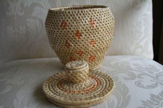 Vtg Authentic Native Handcrafted from Alaskan Coiled Lidded Basket 3