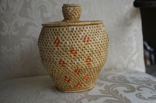 Vtg Authentic Native Handcrafted from Alaskan Coiled Lidded Basket 6