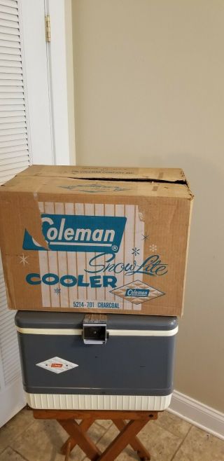 Vintage Coleman Snow Lite Steel Plastic Ice Chest Cooler Rare Color Charcoal Box