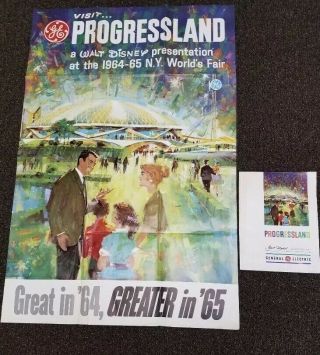 Vtg 1964 /65 York World’s Fair Walt Disney Progressland Poster,  Program Rare