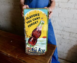 Rare 1930’s Nu - Icy Soda Pop Advertising Sign Country Store