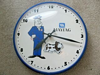 Vtg Maytag 12 " Wall Clock Battery Operated & Dog Moves Great Colors