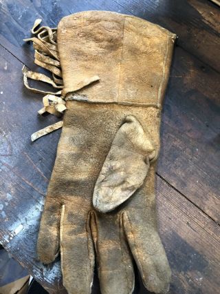 Vtg Antique Native American Leather Beaded Gauntlet Gloves 7