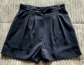 Vintage Chanel Boutique Wool High Waist Dress Shorts Navy Blue Size Fr 38 Us 4 - 6