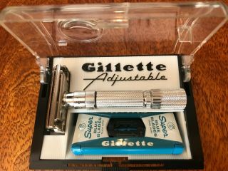 Vintage Nos Gillette 1960 F2 " Fatboy " Adjustable Razor,  Orig Case Blades