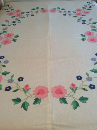 Vintage Bucilla Floral Appliqué Quilt Top From Kit