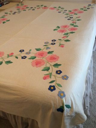 Vintage Bucilla Floral Appliqué Quilt Top From Kit 3