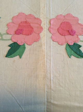 Vintage Bucilla Floral Appliqué Quilt Top From Kit 6