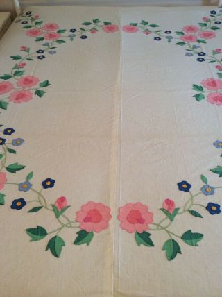 Vintage Bucilla Floral Appliqué Quilt Top From Kit 8