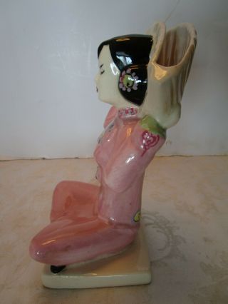Vtg Weil Ware Asian Woman Oriental Figurine w/ Fan Vase California Art Pottery 3