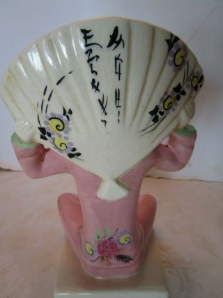 Vtg Weil Ware Asian Woman Oriental Figurine w/ Fan Vase California Art Pottery 4