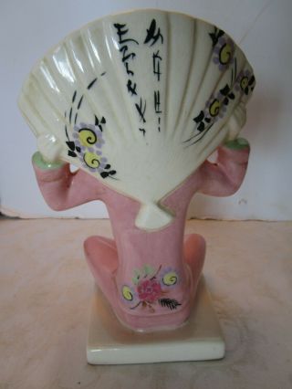 Vtg Weil Ware Asian Woman Oriental Figurine w/ Fan Vase California Art Pottery 5