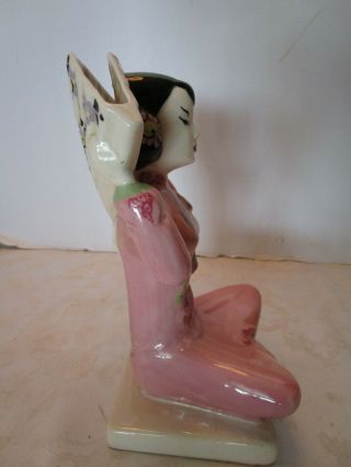 Vtg Weil Ware Asian Woman Oriental Figurine w/ Fan Vase California Art Pottery 6