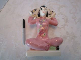 Vtg Weil Ware Asian Woman Oriental Figurine w/ Fan Vase California Art Pottery 8