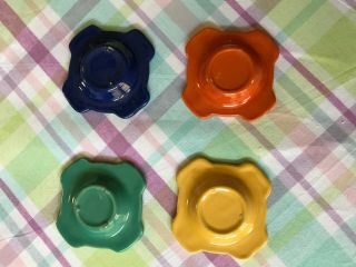 Vintage Set of four Bauer Pottery nested Ashtrays w/copper holder 1930 ' s 3