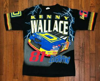 Vintage 90s Kenny Wallace Heat All Over Print T - Shirt Nascar Vintage USA Large 2