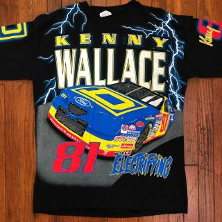 Vintage 90s Kenny Wallace Heat All Over Print T - Shirt Nascar Vintage USA Large 3