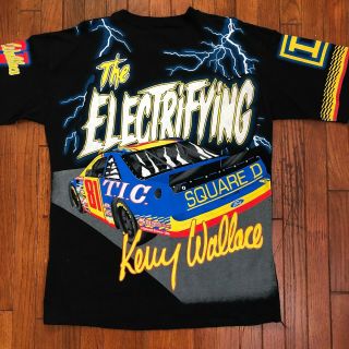 Vintage 90s Kenny Wallace Heat All Over Print T - Shirt Nascar Vintage USA Large 7