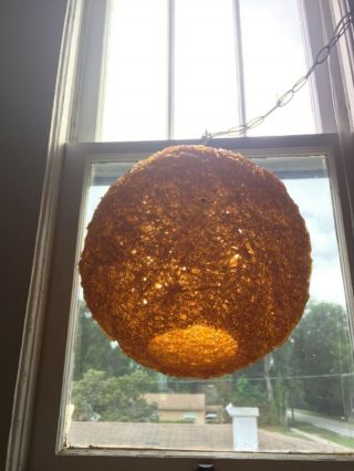 Vintage Orange Spaghetti Lucite Spun Globe Hanging Swag Lamp Mid Century