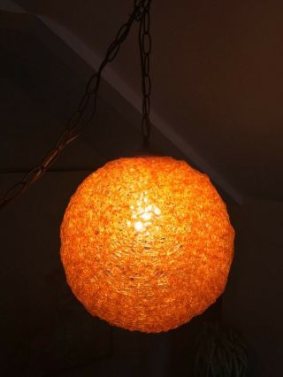 Vintage Orange Spaghetti LUCITE Spun Globe Hanging Swag Lamp Mid Century 2