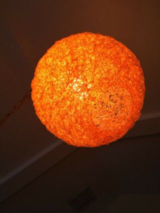 Vintage Orange Spaghetti LUCITE Spun Globe Hanging Swag Lamp Mid Century 3