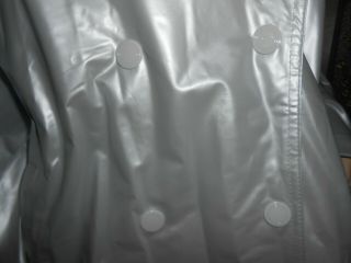 Vtg L Shiny Silver Pearl Vinyl Raincoat Trench Coat PVC Rain Jacket Rain Slicker 8