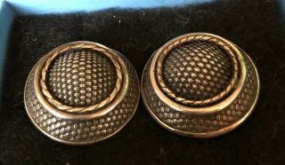 Vintage John Hardy Signed Large Sterling Silver Round Clip Earrings 1 3/8 " Dia.