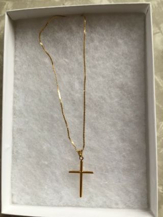 Vintage 14k Solid Gold Cross Italy Hallmarked Or 14k Gold Necklace Chain Jv Vtg