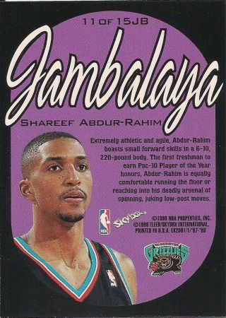 1997 - 98 E - X2001 Jambalaya UNCUT RARE Shareef Abdur - Rahim Grizzlies 11 12